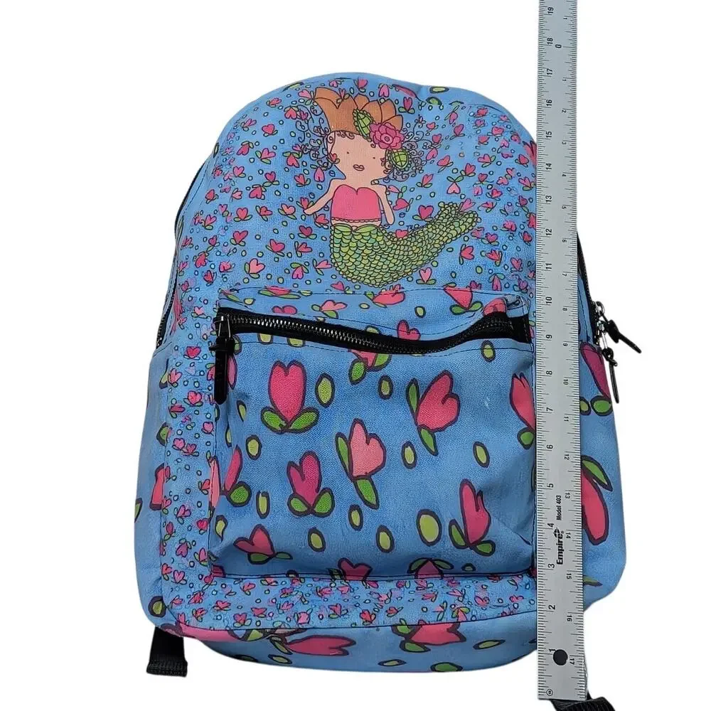 Society 6 Backpack Mermaid Hearts Theme Blue Multi Color USED